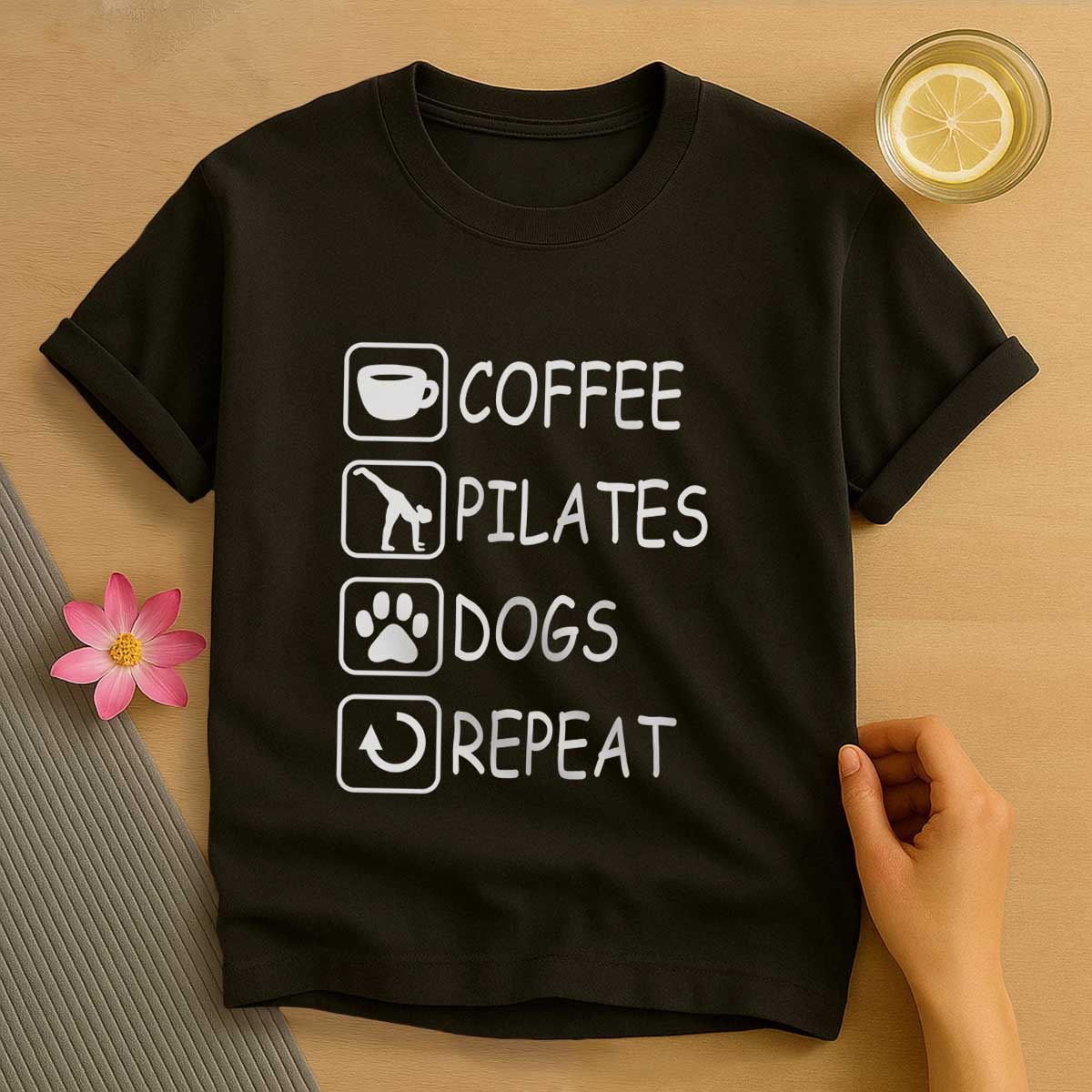 Coffee Pilates Dog Repeat T-Shirt
