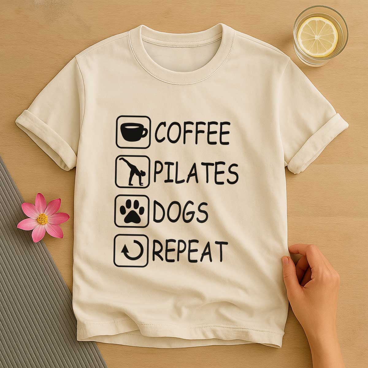 Coffee Pilates Dog Repeat T-Shirt