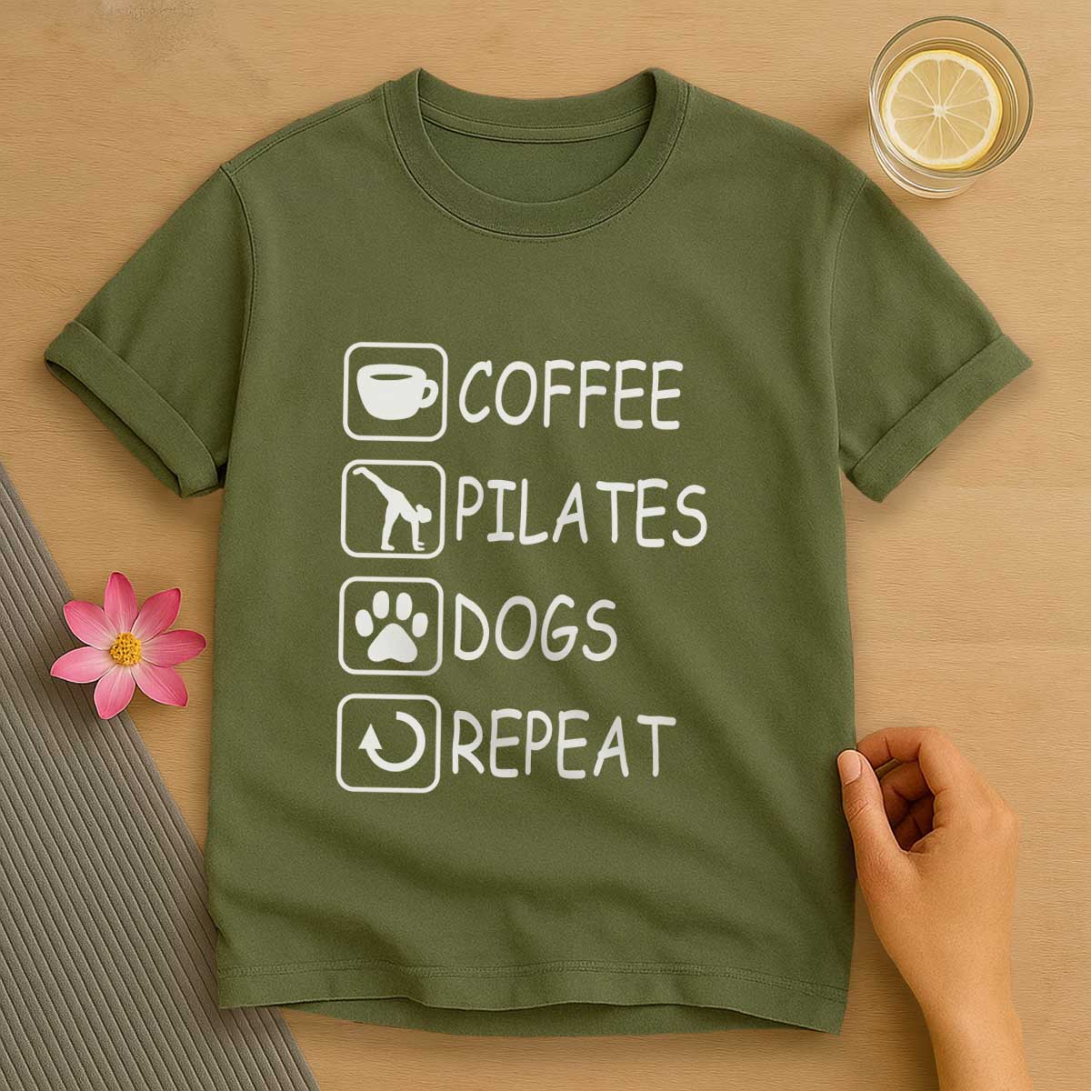 Coffee Pilates Dog Repeat T-Shirt
