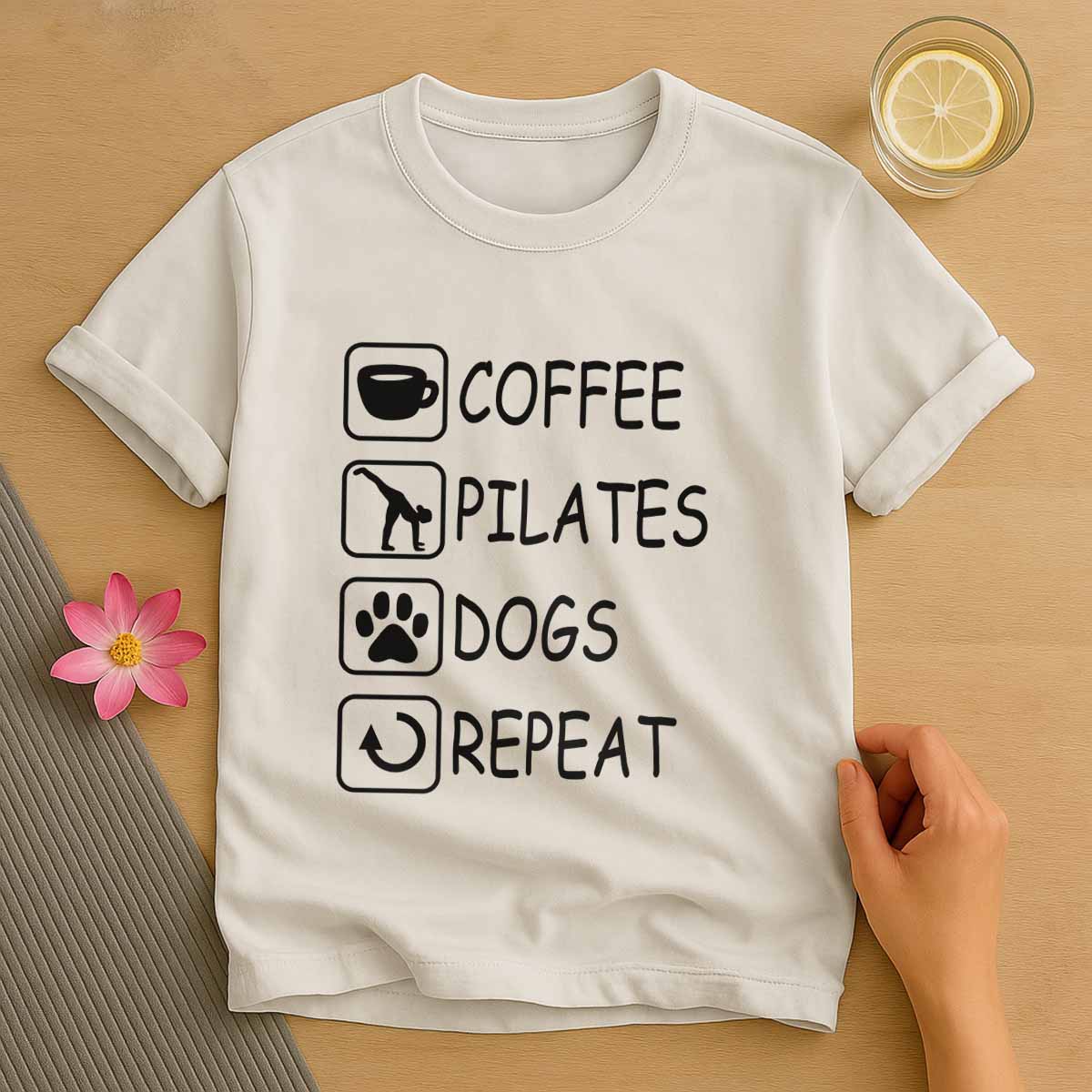 Coffee Pilates Dog Repeat T-Shirt