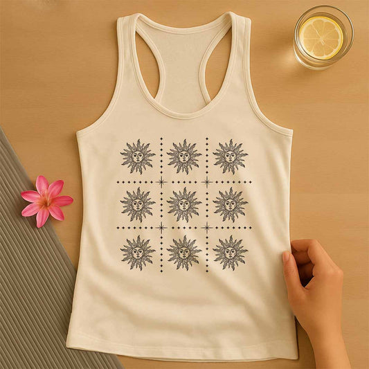 Boho Celestial Sun Pattern Tank Top